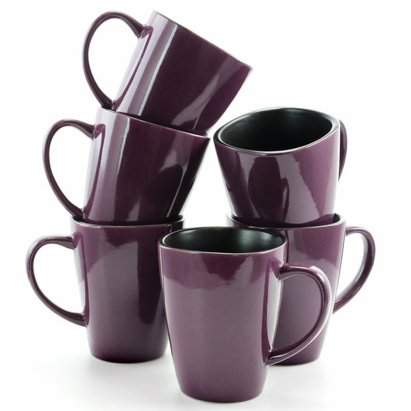Elama Mulberry 14 oz Stoneware Mugs in Purple, Set of 6 - MyriadMart