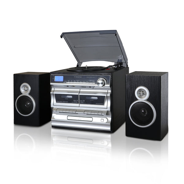 Trexonic 3-Speed Vinyl Turntable  Home Stereo System with CD Player, Double Cassette Player, Bluetooth, FM Radio &amp; USB/SD Recording - MyriadMart