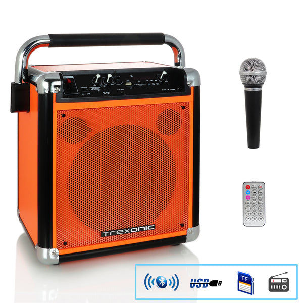 Trexonic Wireless Portable Party Speaker with USB Recording, FM Radio &amp; Microphone, Orange