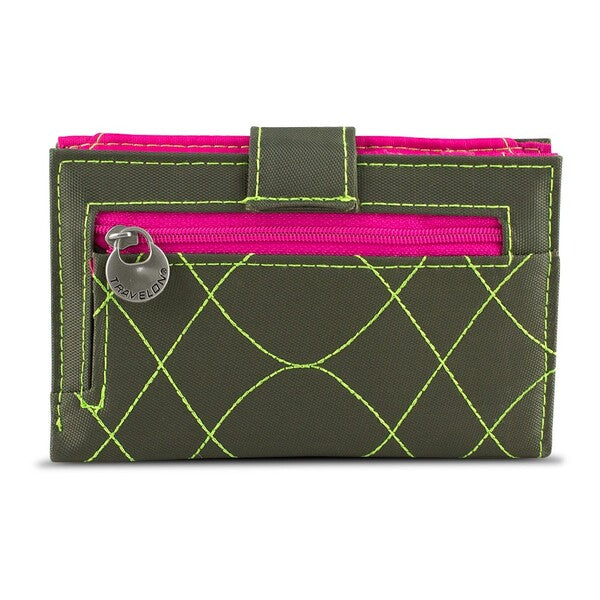 Travelon SafeID Embroidered Tri-Fold RFID Wallet - Olive/Berry