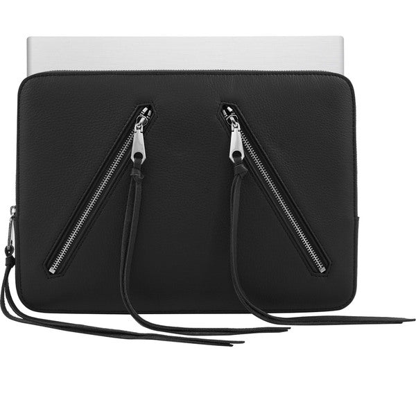 Rebecca Minkoff Moto 13 Sleeve Case Macbook Laptop Black Pebble Leather