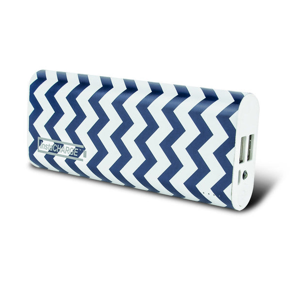 instaCHARGE 8800mAh Dual USB Power Bank Portable Battery Charger Blue Chevron