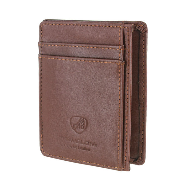 Travelon Leather Hack-Proof RFID Blocking Cash Card Sleeve and Wallet Brown