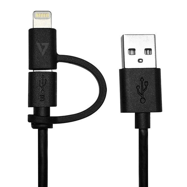 V7 2-in-1 Combo Lightning and Micro USB Cable - 3ft, MFi Certified