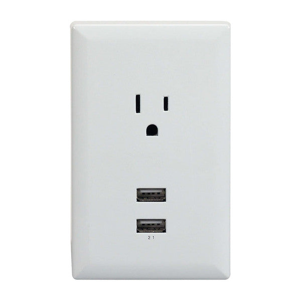 RCA Dual USB + Single Power Outlet Wall Adapter Plate WP2UWR